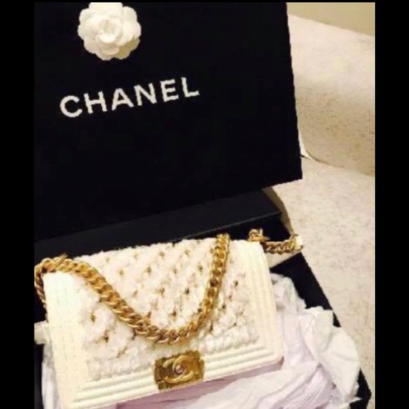 chanel boy bag white and gold